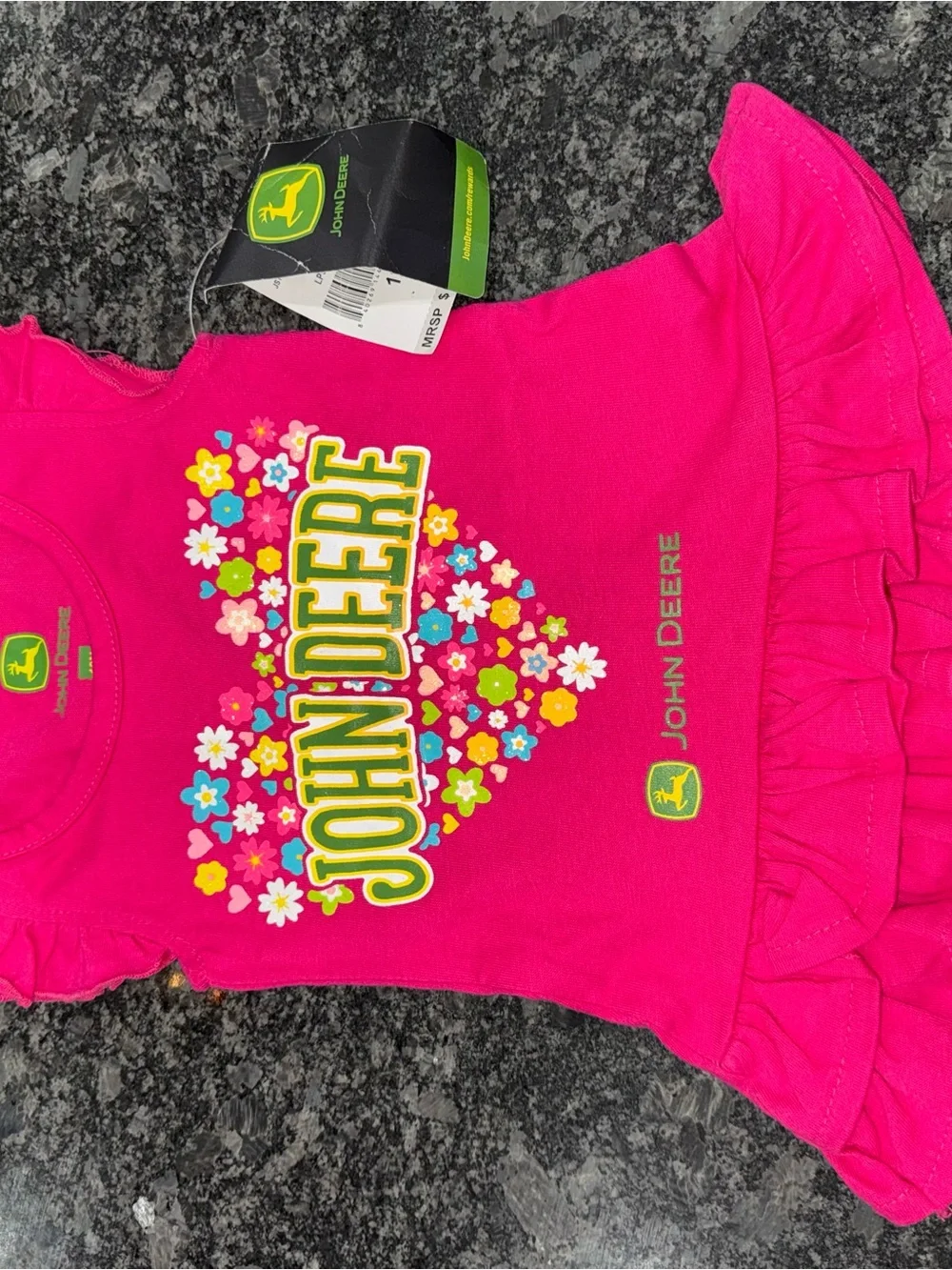 John Deere Pink Heart top & White Carhartt Onesie Bundle